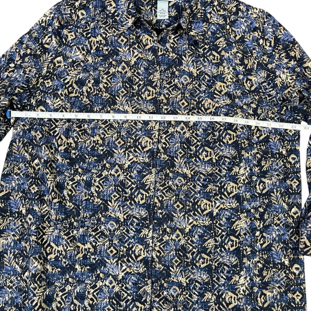 Catherines Blue Tan Abstract Leaf Print Button Down Blouse‎ 14/16W Boho Western* - Picture 6 of 7
